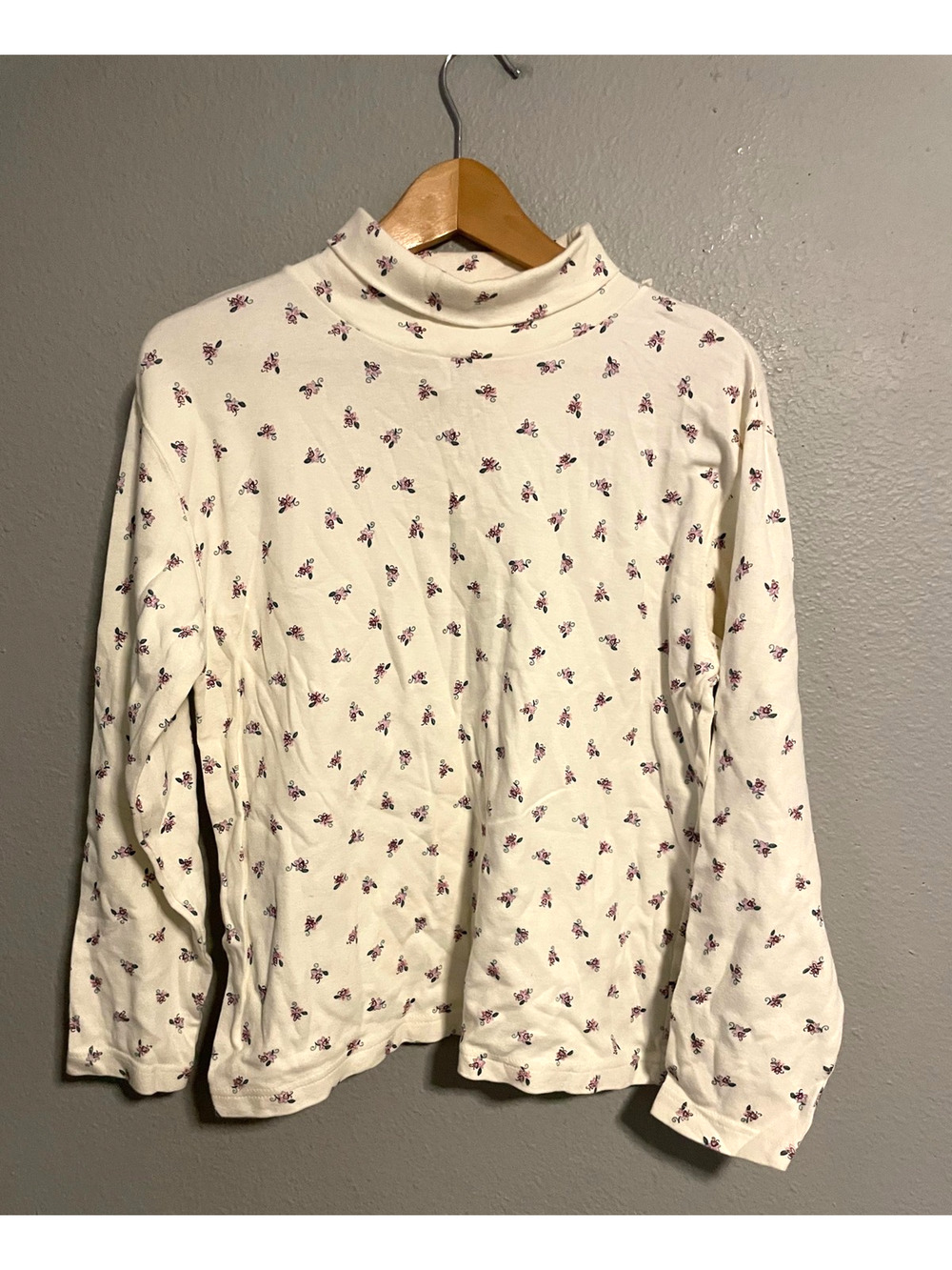 Vintage Russ Top Womens Medium Cream Floral Mock Neck Cottagecore Butter Mom 90s